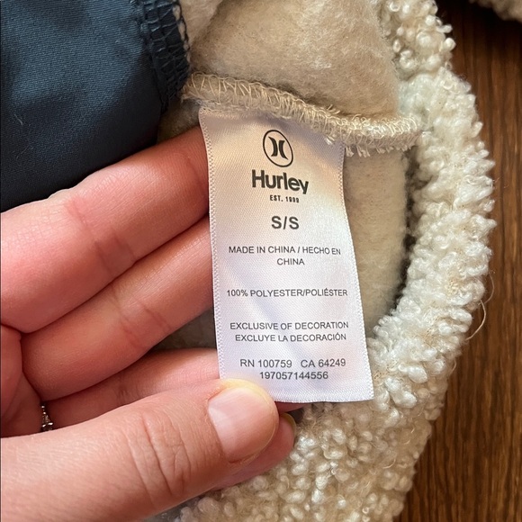 Hurley Cozy Two-Toned Navy&Cream Sherpa Quarter Zip Fleece Hooded Pullover Small - Picture 5 of 6
